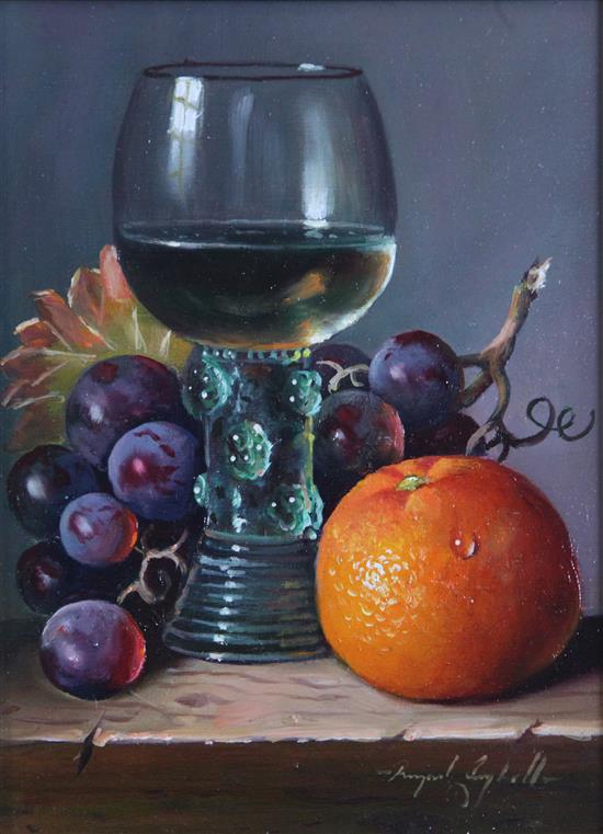 Raymond Campbell (20th C.) Still life with glass and orange, 7.5 x 5.5in.